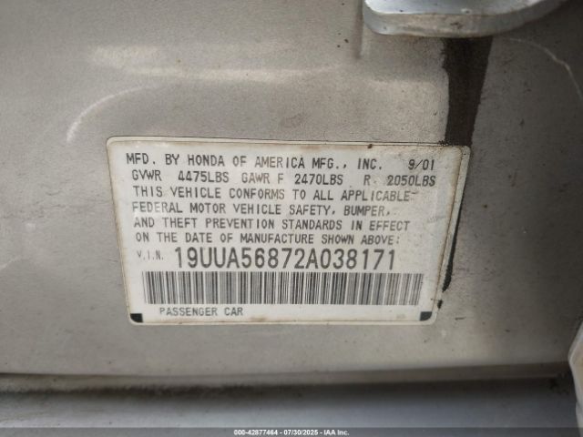 2002 ACURA TL 19UUA56872A038171 Photo 8