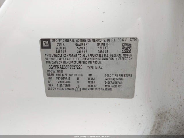 2015 CADILLAC SRX 3GYFNAE36FS527220 Photo 8
