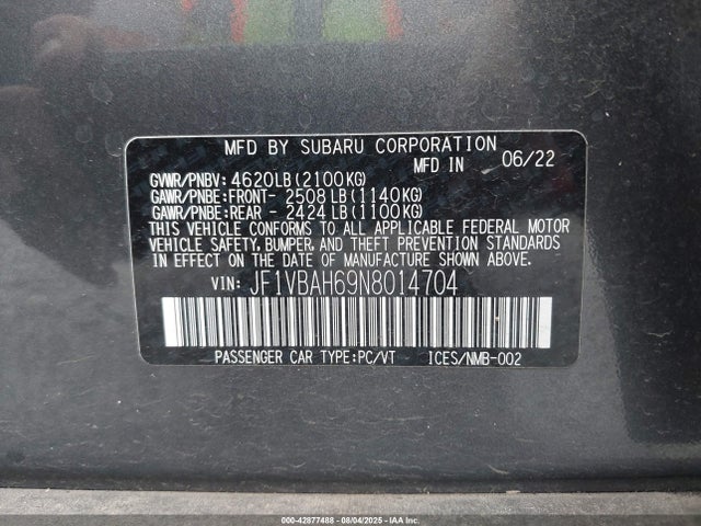 JF1VBAH69N8014704 Subaru dib