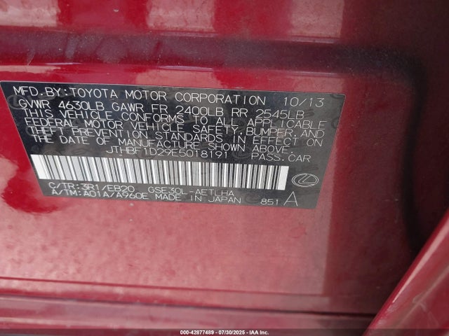Lexus 4gr-fse 2014 JTHBF1D29E5018191 Image 9