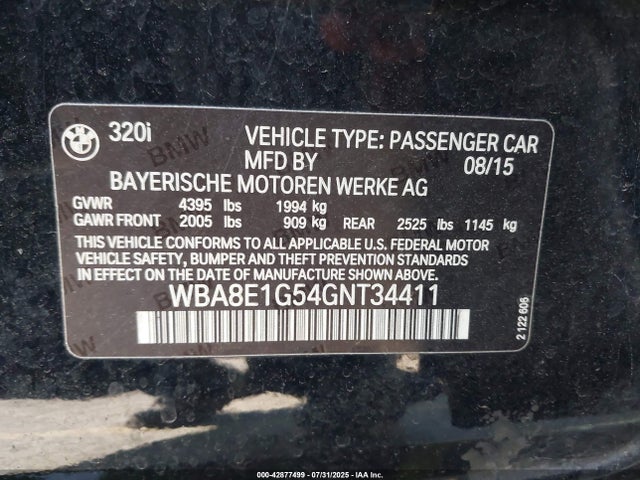 WBA8E1G54GNT34411 BMW 2016