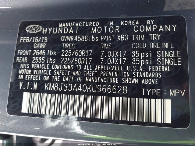 KM8J33A40KU966628 Hyundai gdi nu