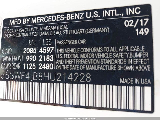 55SWF4JB8HU214228 Mercedes-Benz m274