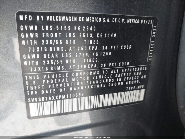 3VV3B7AXXPM110669 Volkswagen tsi