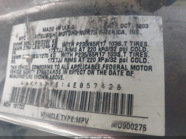 2004 MITSUBISHI ENDEAVOR 4A4MM31S14E057428 Photo 8