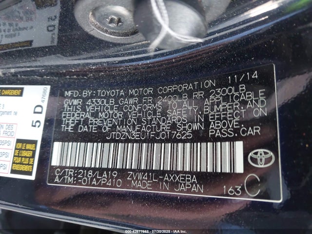 Toyota 2zr-fxe+5jm 2015 JTDZN3EU1FJ017625 Image 9