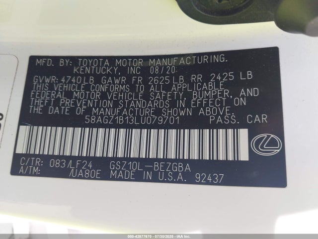 58AGZ1B13LU079701 Lexus 2gr-fks