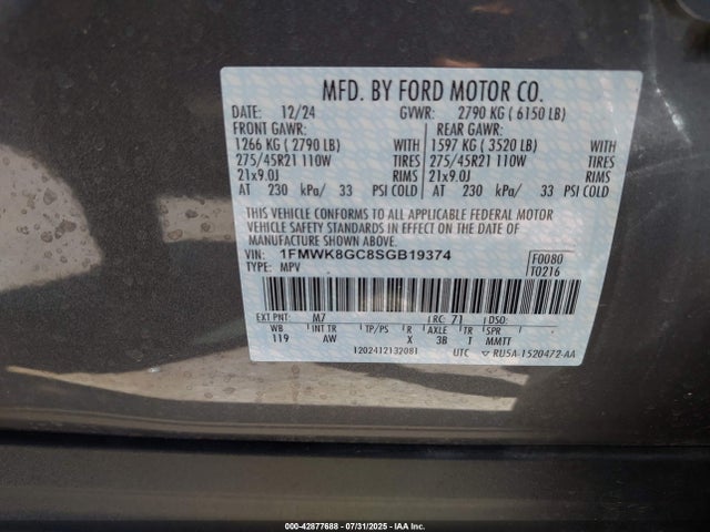 1FMWK8GC8SGB19374 Ford gtdi