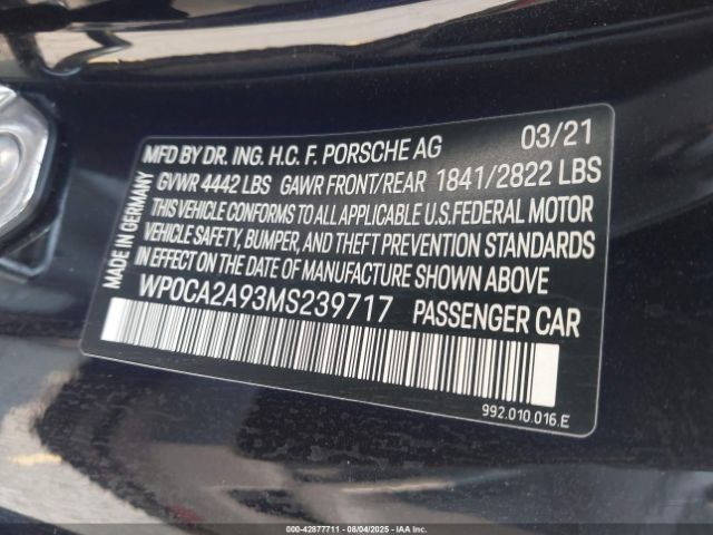 2021 PORSCHE 911 WP0CA2A93MS239717 Photo 8