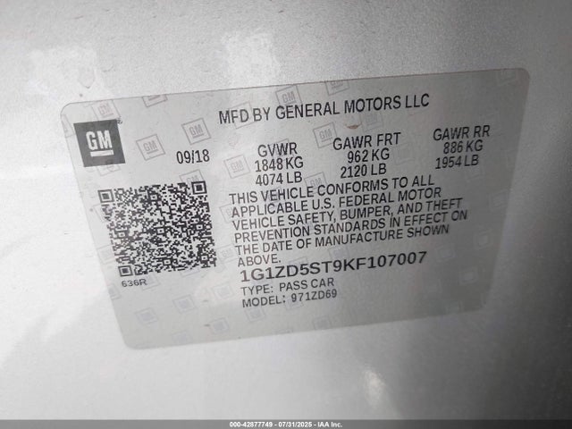 1G1ZD5ST9KF107007 Chevrolet lfv - direct injection, variable valve timing, gen 1