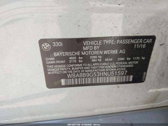 WBA8B9G53HNU51597 BMW 2017