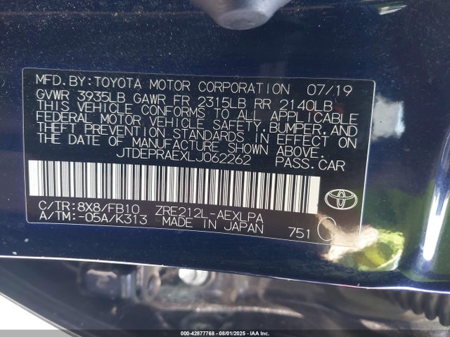 JTDEPRAEXLJ062262 Toyota 2zr-fae
