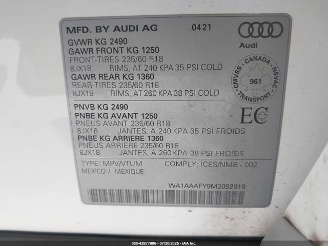 2021 AUDI Q5 WA1AAAFY9M2092816 Photo 8