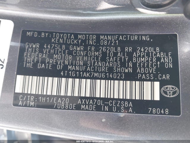 4T1G11AK7MU614023 Toyota a25a-fks