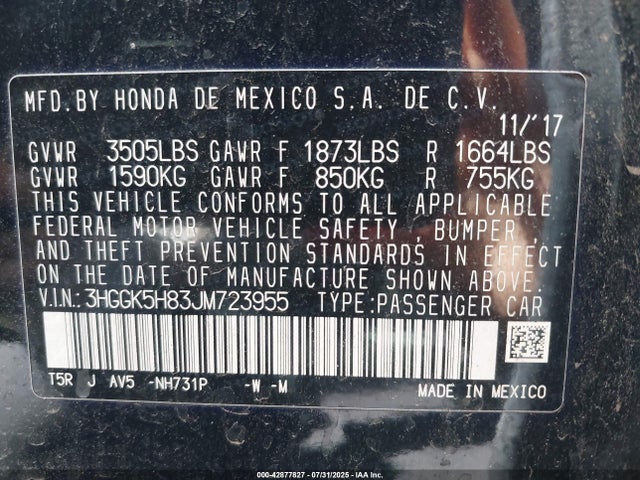 3HGGK5H83JM723955 Honda l15b1