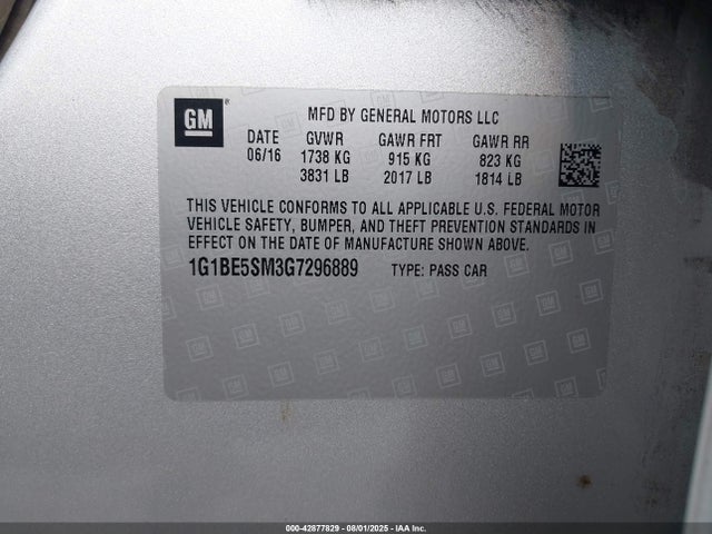 1G1BE5SM3G7296889 Chevrolet le2 - di: direct injection, alum, vvt, gen i, gmna