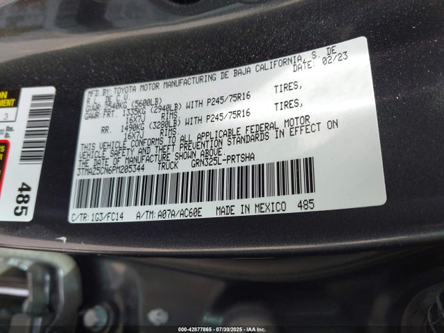 3TMAZ5CN6PM205344 Toyota 2gr-fks
