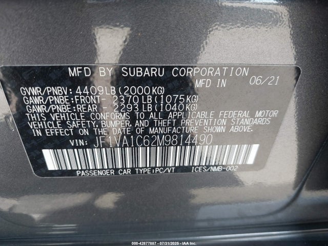 Subaru dib turbo 2021 JF1VA1C62M9814490 Image 9