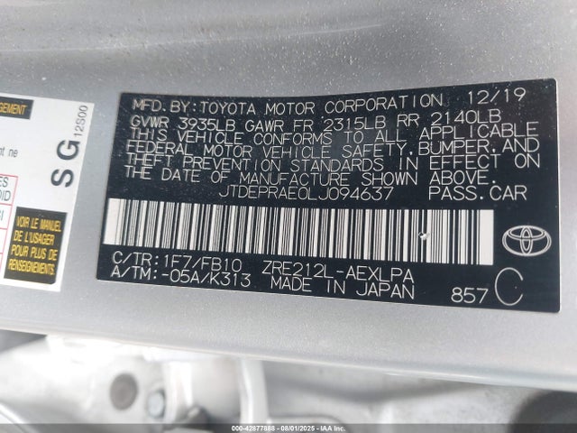 JTDEPRAE0LJ094637 Toyota 2zr-fae