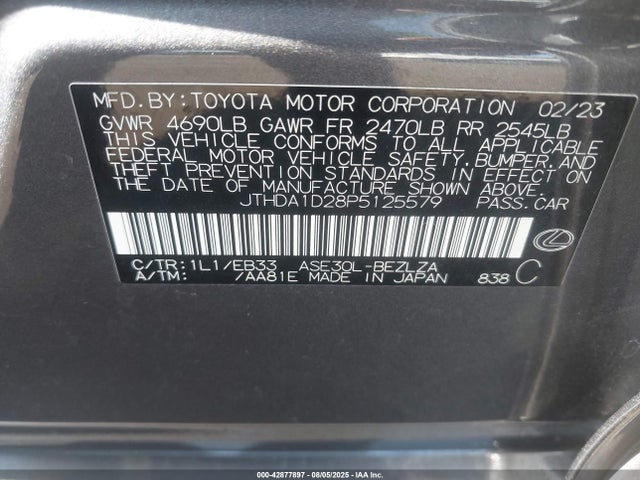 Lexus 8ar-fts 2023 JTHDA1D28P5125579 Image 9