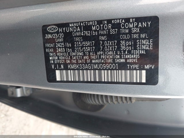 Hyundai 2021 2021 KM8K33AG1MU099001 Image 9
