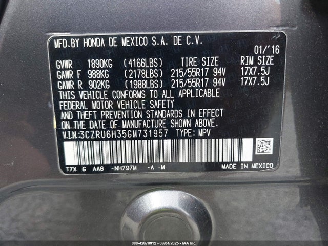 3CZRU6H35GM731957 Honda r18z9