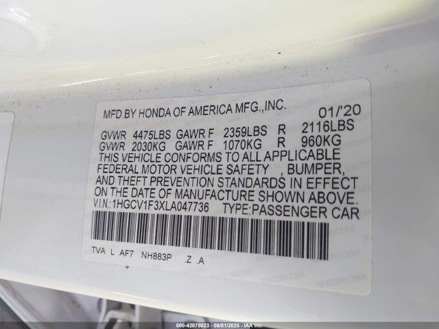 1HGCV1F3XLA047736 Honda l15be