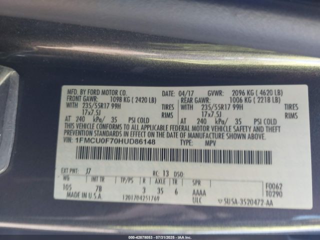 2017 FORD ESCAPE 1FMCU0F70HUD86148 Photo 8