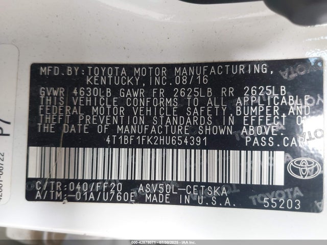 Toyota 2ar-fe 2017 4T1BF1FK2HU654391 Image 9
