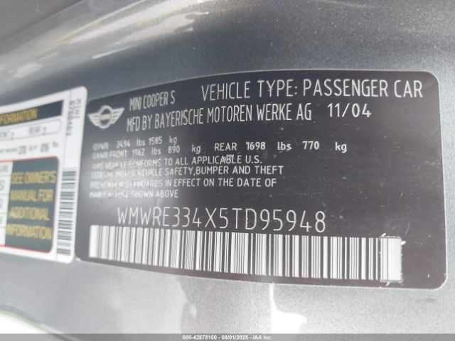 2005 MINI COOPER S WMWRE334X5TD95948 Photo 8