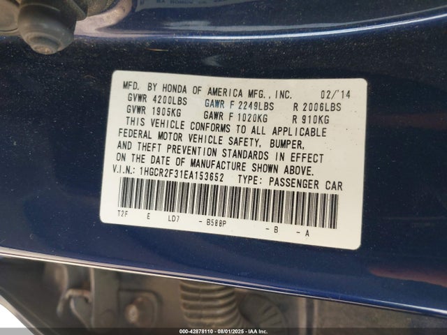 Honda k24w1 2014 1HGCR2F31EA153652 Image 9