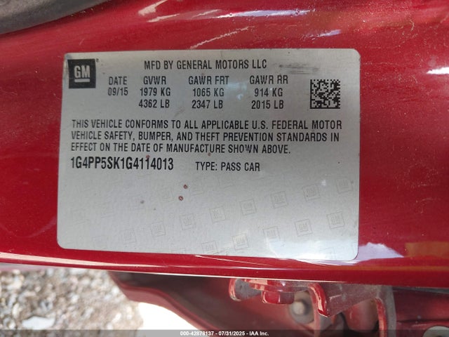 1G4PP5SK1G4114013 Buick lea - gas/alc, sidi, alum, ho