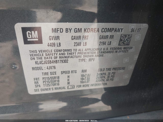 KL4CJGSB4HB179302 Buick luv mfi, vvt: variable valve timing, alum, e85 max