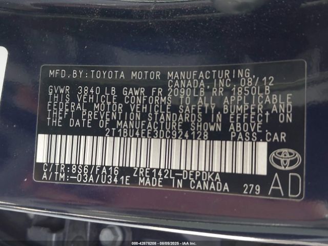 2013 TOYOTA COROLLA 2T1BU4EE3DC924128 Photo 8