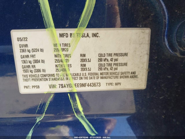 2022 TESLA MODEL Y 7SAYGDEE9NF443673 Photo 8