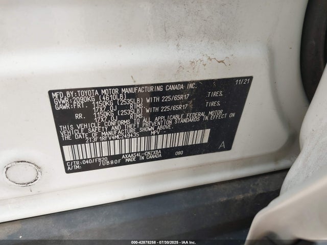 Toyota a25a-fks 2021 2T3F1RFV4MC249435 Image 9