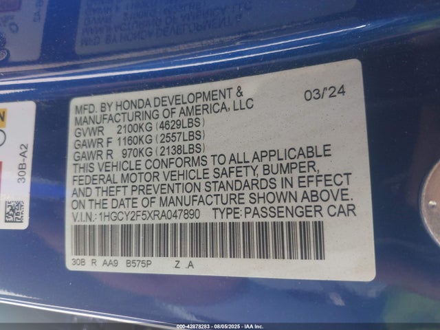 1HGCY2F5XRA047890 Honda lfc5