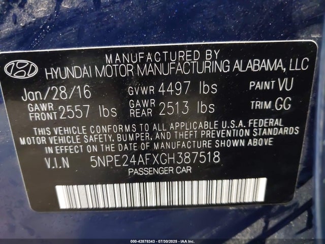 5NPE24AFXGH387518 Hyundai dohc gdi theta-ii