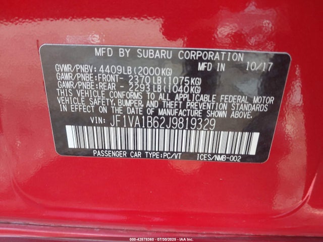 Subaru dib 2018 JF1VA1B62J9819329 Image 9