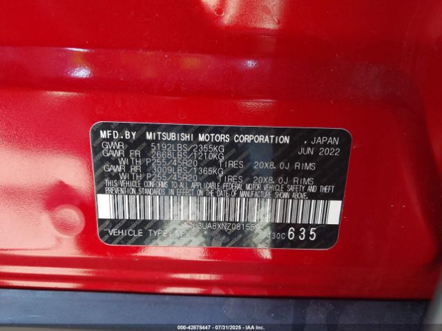 2022 MITSUBISHI OUTLANDER JA4J3UA8XNZ081559 Photo 8