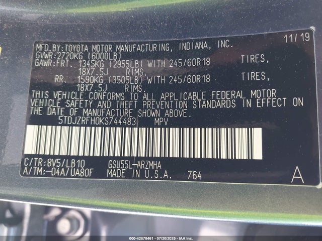 5TDJZRFH0KS744483 Toyota 2gr-fks