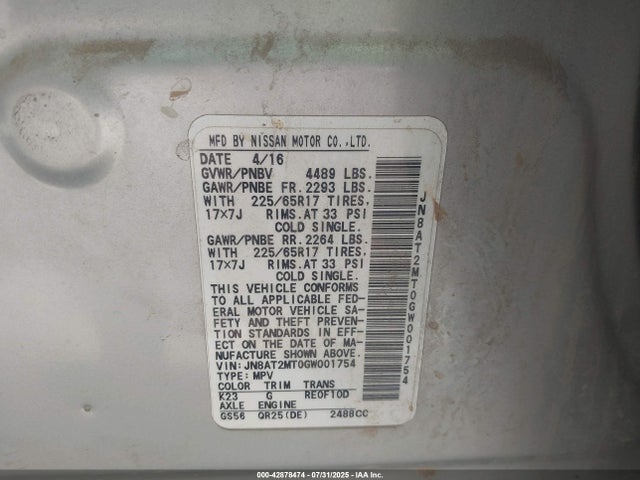 JN8AT2MT0GW001754 Nissan 2016