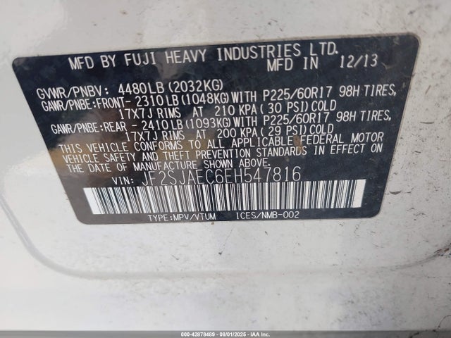Subaru 2.5na u5 2014 JF2SJAEC6EH547816 Image 9