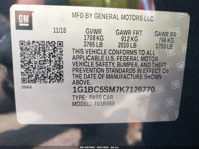 1G1BC5SM7K7128770 Chevrolet le2 -di: direct injection, vvt: variable valve timing, gen, alum
