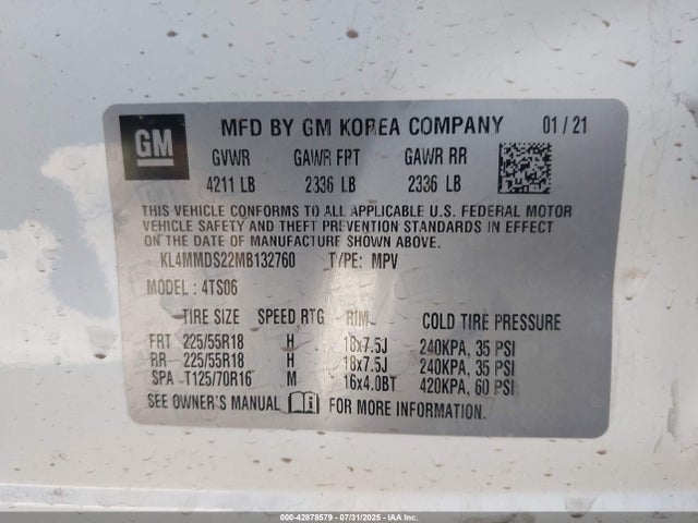 KL4MMDS22MB132760 Buick lih - e0-15, di, l3, vvt, alum, css prime