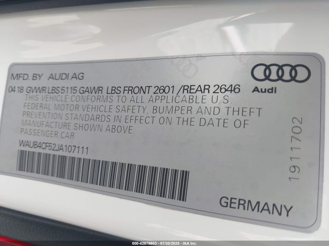 2018 AUDI S5 WAUB4CF52JA107111 Photo 8