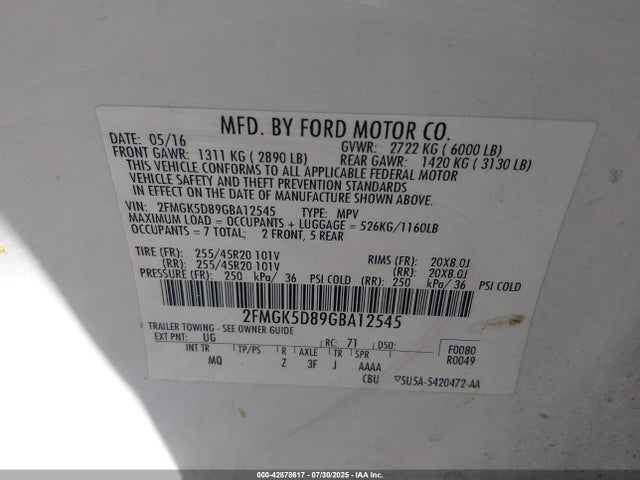 Ford 2016 2016 2FMGK5D89GBA12545 Image 9