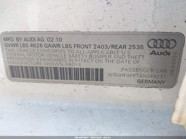 2010 AUDI A4 WAUHFAFL7AN049237 Photo 8