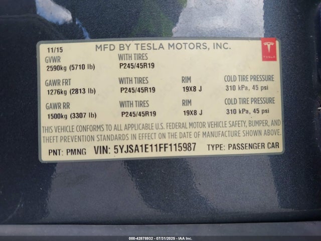 2015 TESLA MODEL S 5YJSA1E11FF115987 Photo 8