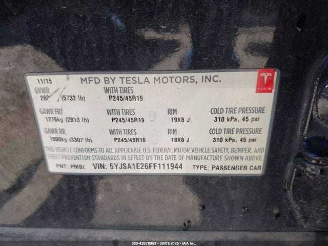 2015 TESLA MODEL S 5YJSA1E26FF111944 Photo 8